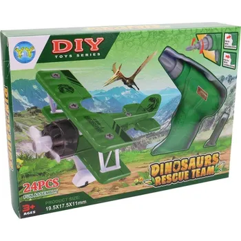 autíčko Letadlo dino šroubovací na setrvačník montážní herní set na baterie plast