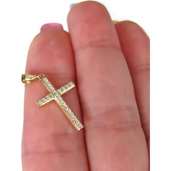 Přívěsek Zlatý přívěsek kříž s čirými zirkony 25mm 0,85g Zlato 14k(585/1000)