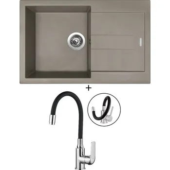 Granitový dřez Granitový dřez SET Sinks AMANDA 780 truffle + Kuchinox ELZA BKE 761D chrom/černá