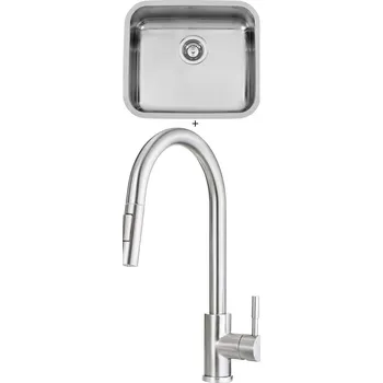 Nerezový dřez Nerezový dřez SET Sinks BELÉM 540 nerez leštěný + Deante LIMA F72 M nerez