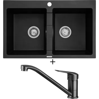 Granitový dřez Granitový dřez SET Pyramis SPARTA (78x50) 2B černá matná + Deante NEO BORO BMO N60M černá matná
