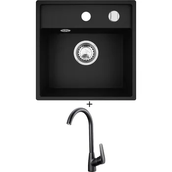 Granitový dřez Granitový dřez SET Pyramis CAMEA MINI (40x40) 1B černá matná + Deante NEO BORO BMO N62M černá matná