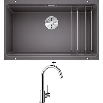 Granitový dřez Dřez pod desku SET Blanco ETAGON 700-U šedá skála 525168 + Blanco MIDA chrom 517742