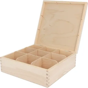 Dóza na potraviny Dřevotéka - Dřevěná krabička na čaj - 9 přihrádek 22,5x22,5 cm Dřevěná krabička na čaj - 9 přihrádek 22,5x22,5 cm