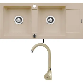 Granitový dřez Granitový dřez SET Pyramis MIDO (116x50) 2B 1D béžová + Pyramis BELLO béžová