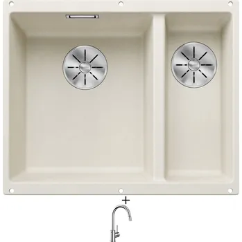 Granitový dřez Dřez pod desku SET Blanco SUBLINE 340/160 U bílá soft 527162 + Blanco MIDA-S chrom 521454