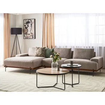 Pohovka Pravý rohový látkový gauč světle hnědá látka kovové nohy 3 sedadla minimalistický styl Beliani