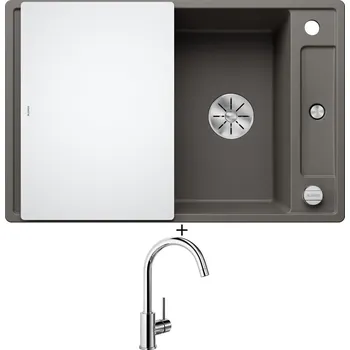 Granitový dřez Granitový dřez SET Blanco AXIA III 45 S šedá vulkán s excentrem + skleněná krájecí deska 527218 + Blanco MIDA chrom 517742