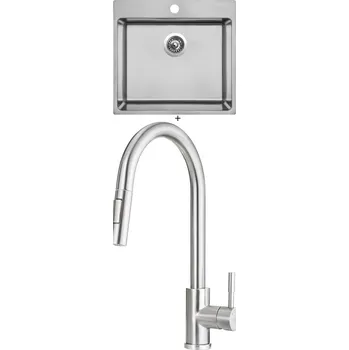 Nerezový dřez Nerezový dřez SET Sinks BLOCKER 550 V 1mm kartáčovaný + Deante LIMA F72 M nerez