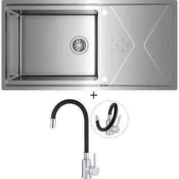 Nerezový dřez Nerezový dřez SET Teka BROOKLYN 60 M-XP 1B 1D PLUS nerez + Deante NEO LUNO BOC B720 nerez