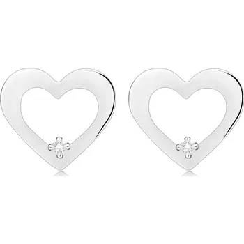 Náušnice Diamantové náušnice ze stříbra 925 - obrys srdce s čirým briliantem, puzety