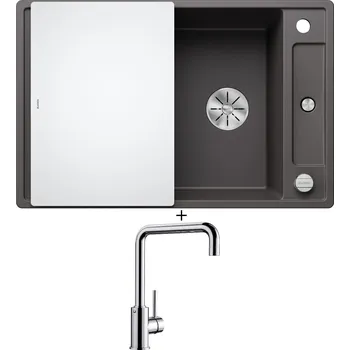 Granitový dřez Granitový dřez SET Blanco AXIA III 45 S šedá skála s excentrem + skleněná krájecí deska 523184 + Blanco MILI chrom 519413