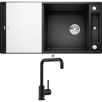 Granitový dřez SET Blanco AXIA III XL 6 S černá + skleněná krájecí deska 525857 + Blanco MILI černá matná 526665