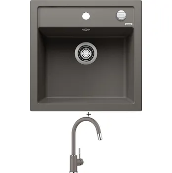 Granitový dřez SET Blanco DALAGO 5 šedá vulkán s excentrem 527244 + Blanco MIDA-S šedá vulkán 526967