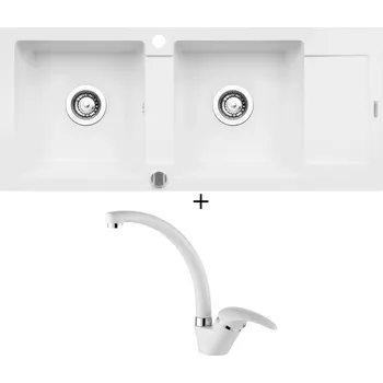 Granitový dřez Granitový dřez SET Pyramis MIDO (116x50) 2B 1D bílá + Pyramis OSSIA bílá