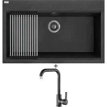 Granitový dřez Granitový dřez SET Laveo TAU SBT 7108 černá + Rolovací odkapávač + Laveo LENA BKU 765D černá