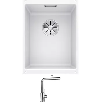Granitový dřez Dřez pod desku SET Blanco SUBLINE 320-U bílá 523410 + Blanco MILA chrom 519414