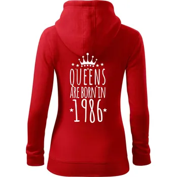 Dámská mikina Queens are born in 1986 - Dámská mikina trendy zipper s kapucí - XS ( Červená )