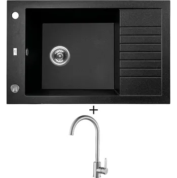 Granitový dřez Granitový dřez SET Laveo PIONIER černá + Laveo BONA BAB 268D nerez