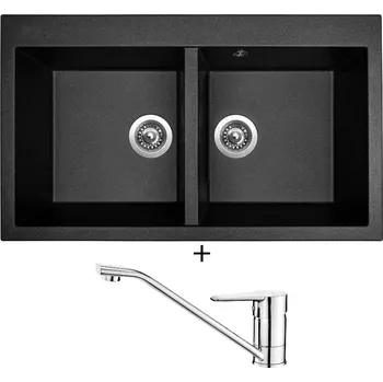 Granitový dřez Granitový dřez SET Sinks AMANDA 860 DUO metalblack + Deante CORIO BFC 060M chrom