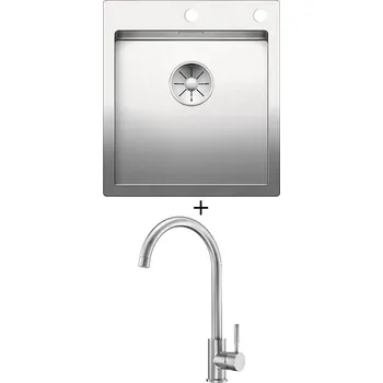 Nerezový dřez Nerezový dřez SET Blanco CLARON 400-IF/A nerez hedvábný lesk excentrem PushControl 521632 + Deante LIMA BBM F62M nerez