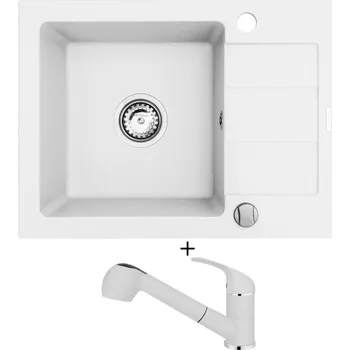 Granitový dřez Granitový dřez SET Pyramis ATHENA (62x44) 1B 1D bílá + Pyramis FIDO bílá