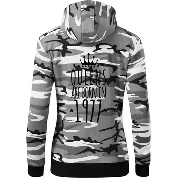 Dámská mikina Queens are born in 1978 - Dámská mikina trendy zipper s kapucí - XS ( Šedý maskáč )