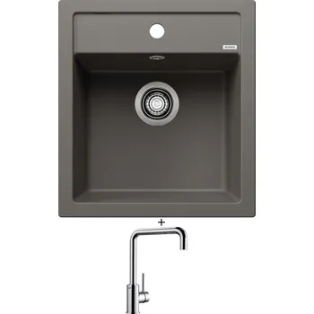 Kuchyňský dřez Granitový dřez SET Blanco DALAGO 45 šedá vulkán + Blanco MILI chrom 519413