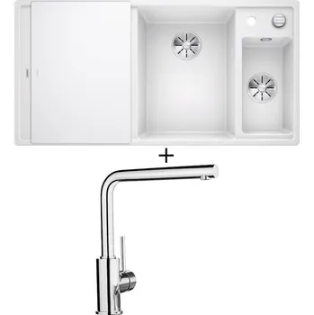 Granitový dřez Granitový dřez SET Blanco AXIA III 6 S bílá s excentrem + skleněná krájecí deska 523477 + Blanco MILA chrom 519414