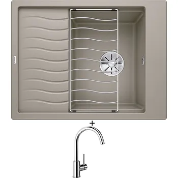 Granitový dřez Granitový dřez SET Blanco ELON 45 S tartufo 524831 + odkapová mřížka + Blanco MIDA chrom 517742