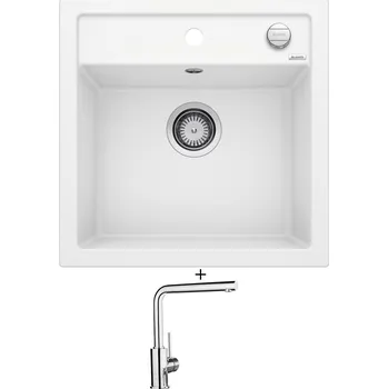 Granitový dřez Granitový dřez SET Blanco DALAGO 5 bílá s excentrem 518524 + Blanco MILA chrom 519414