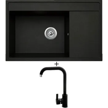 Granitový dřez Granitový dřez SET Pyramis CAMEA (79x50) 1B 1D černá matná + Pyramis SILVIO černá matná