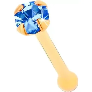 Piercing Piercing do nosu ve žlutém 14K zlatě - kulatý zirkonek modré barvy, 1,5 mm