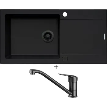 Granitový dřez SET Pyramis MIDO (100x50) 1B 1D černá edice + Deante NEO BORO BMO N60M černá matná