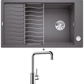 Granitový dřez Granitový dřez SET Blanco ELON XL 8 S šedá skála + excentrické ovládání + Blanco MILI chrom 519413