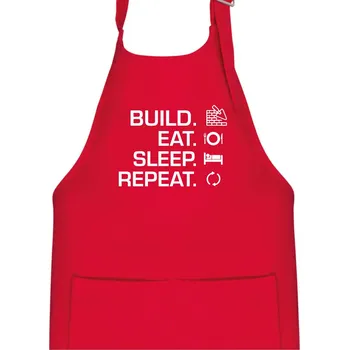 Kuchyňská zástěra Build eat sleep repeat - cihly - Dětská zástěra na vaření - Univerzální velikost ( Červená )