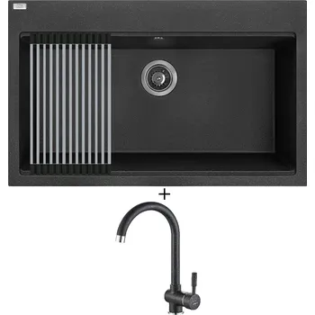 Granitový dřez Granitový dřez SET Laveo TAU SBT 7108 černá + Rolovací odkapávač + Laveo LETE BQX 768D černá