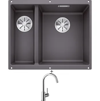 Granitový dřez Dřez pod desku SET Blanco SUBLINE 340/160 U šedá skála 523559 + Blanco MIDA chrom 517742