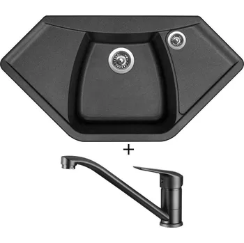Granitový dřez Granitový dřez SET Sinks NAIKY 980 metalblack + Deante NEO BORO BMO N60M černá matná