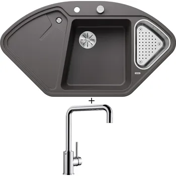 Granitový dřez Granitový dřez SET Blanco DELTA II šedá skála s excentrem 523657 + Blanco MILI chrom 519413