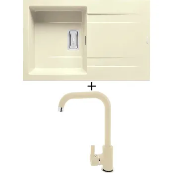 Granitový dřez SET Pyramis KARTESIO (79x50) 1B 1D vanilka + Pyramis SILVIO vanilka