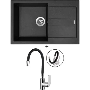 Granitový dřez Granitový dřez SET Sinks AMANDA 780 granblack + Kuchinox ELZA BKE 761D chrom/černá