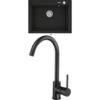 Granitový dřez Granitový dřez SET Pyramis SIROS (67x51,5) 1B černá matná + Deante MILIN B62M černá matná