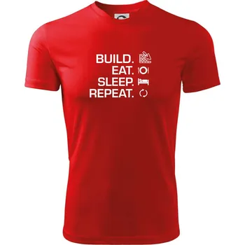 Pánské tričko Build eat sleep repeat - cihly - Pánské triko Fantasy sportovní (dresovina) - 3XL ( Červená )