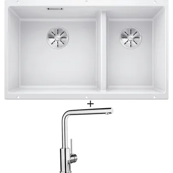 Granitový dřez Dřez pod desku SET Blanco SUBLINE 430/270-U bílá 523155 + Blanco MILA chrom 519414