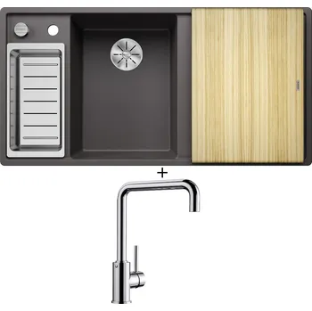 Granitový dřez Granitový dřez SET Blanco AXIA III 6 S šedá skála s excentrem + dřevěná krájecí deska 524644 + Blanco MILI chrom 519413
