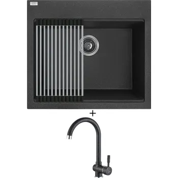 Granitový dřez Granitový dřez SET Laveo TAU SBT 710Y černá + rolovací odkapávač + Laveo LETE BQX 768D černá