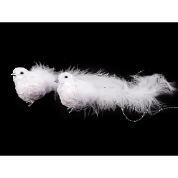 Vánoční dekorace Dekorace ptáček s klipem 2 kusy - 1 bílá