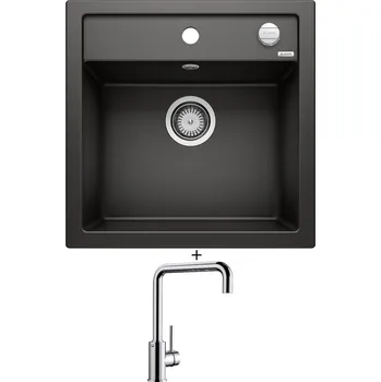 Kuchyňský dřez Granitový dřez SET Blanco DALAGO 5 černá s excentrem 525871 + Blanco MILI chrom 519413