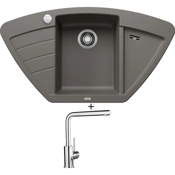 Granitový dřez Granitový dřez SET Blanco ZIA 9 E šedá vulkán + excentrické ovládání + Blanco MILA chrom 519414